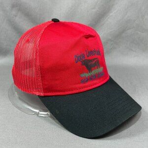Dixie Livestock OTTO Snapback Hat Trucker Mesh Red Agriculture Farmer Ranch Mens